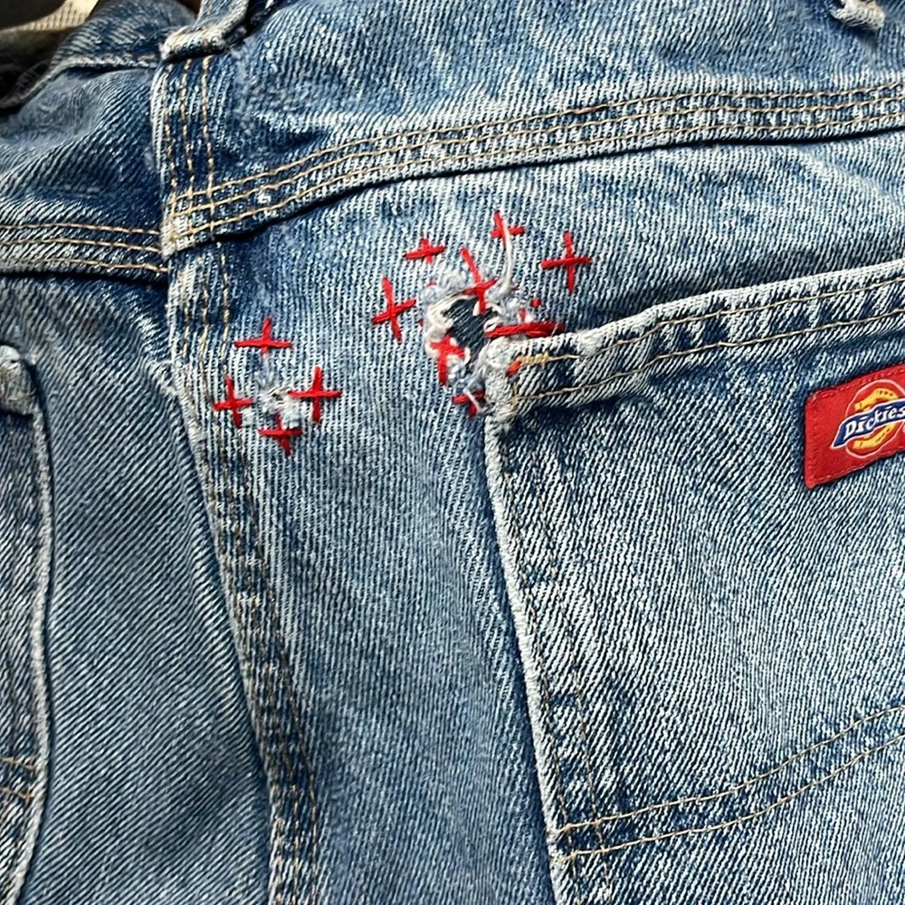 Dickies denim carpenter pants | handsewn, reworked, embroidered, patched | 34x30